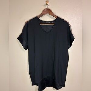 Brooke Shields Timeless Black Arm Silky and Mesh Shoulder Detail Shirt size XXS